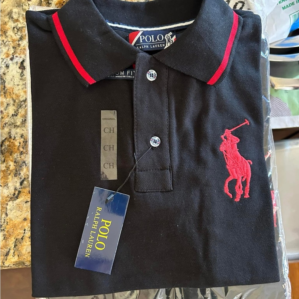 Polo Ralph Lauren Black Polo Shirt with Red Logo